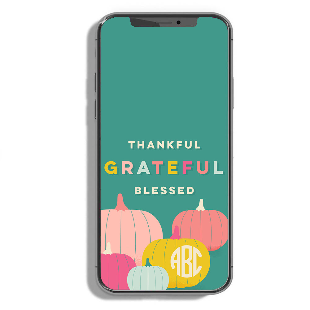 Monogrammed 'Grateful' Phone Wallpaper