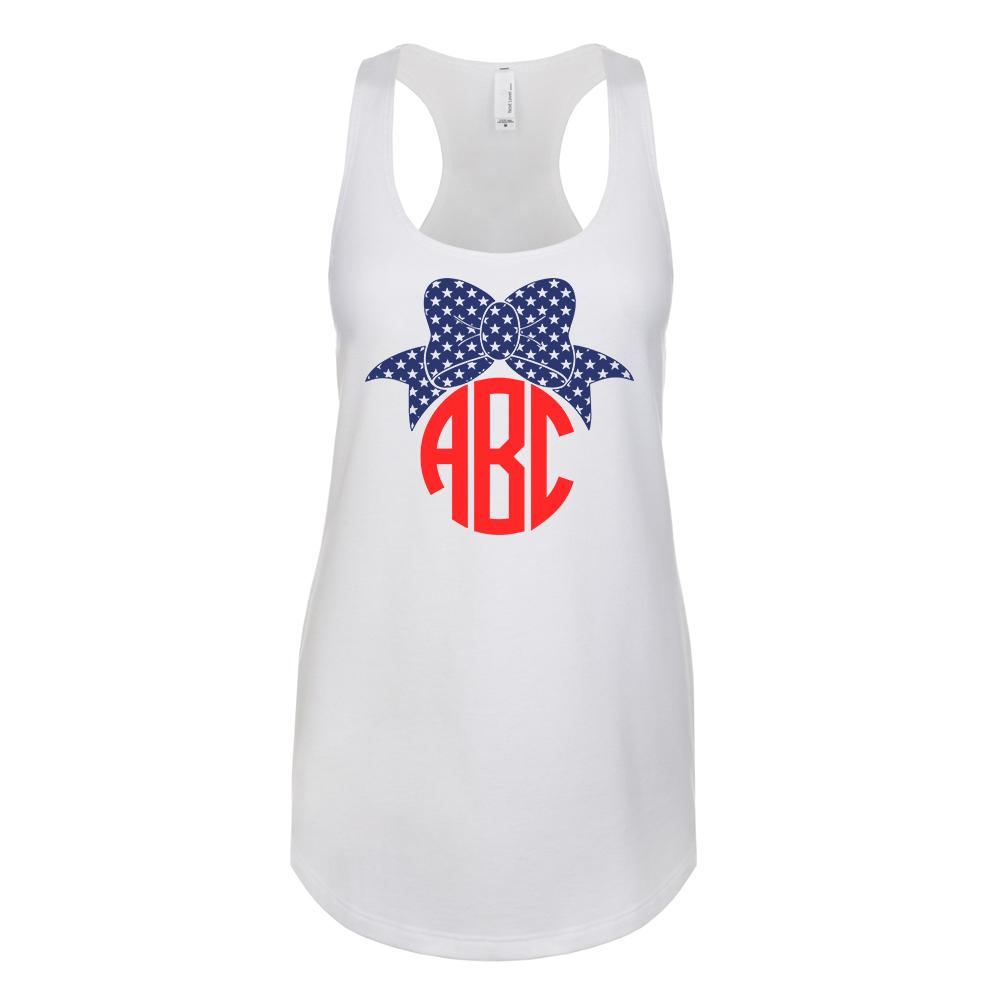 Monogrammed Patriotic Bow Racerback Tank Top Fourth of July
