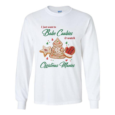 Monogrammed 'Bake Cookies & Christmas Movies' Basic Long Sleeve T-Shirt