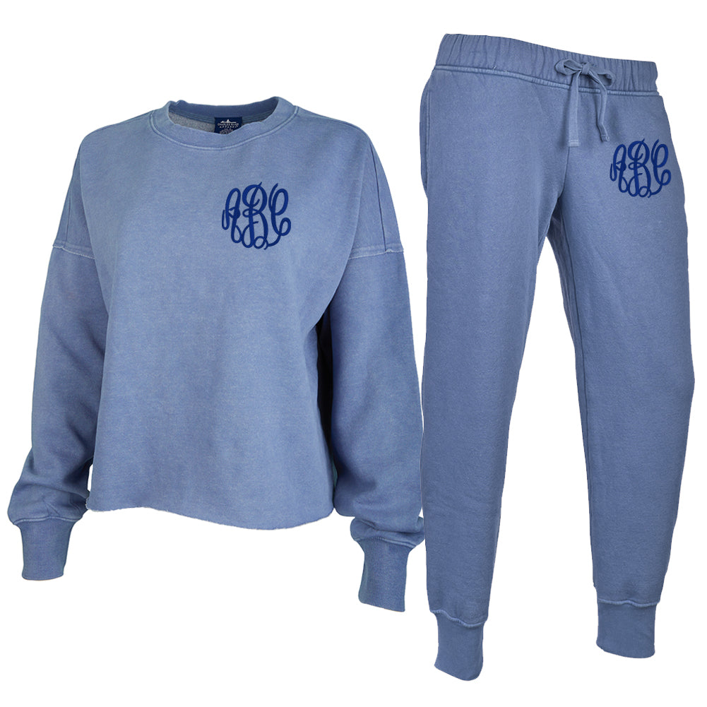 Monogrammed Distressed Lounge Set Package Joggers Sweatshirt