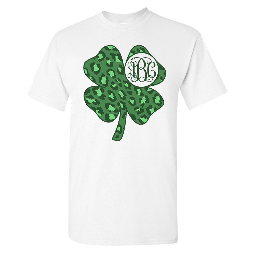 Monogrammed Leopard Shamrock St. Patrick's Day T-Shirt