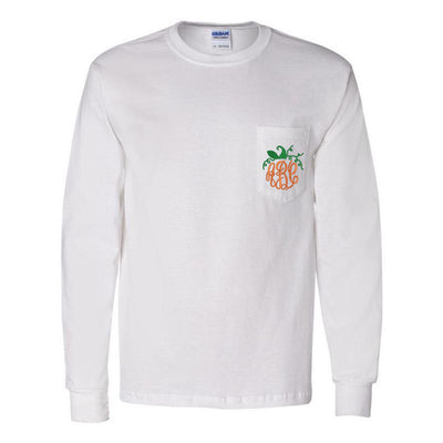 Monogrammed Pumpkin Long Sleeve Pocket T-Shirt