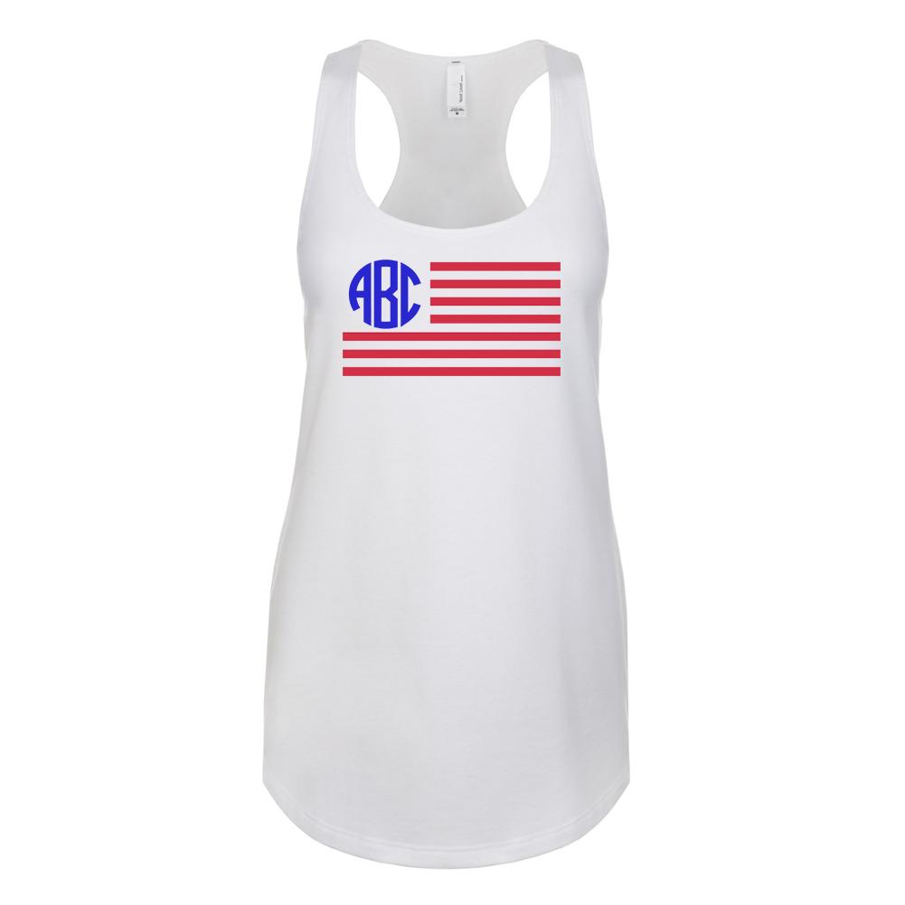Monogrammed American Flag Racerback Tank Top Fourth of July