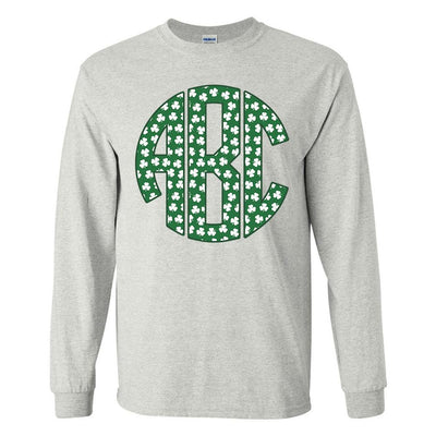Monogrammed Shamrocks Pattern Long Sleeve Shirt St. Patrick's Day