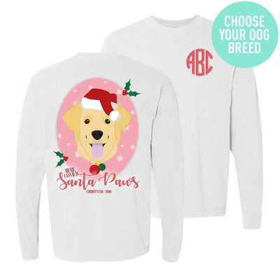 Monogrammed Personalized Santa Paws Dog Front & Back Shirt Christmas Holiday Dog Puppy