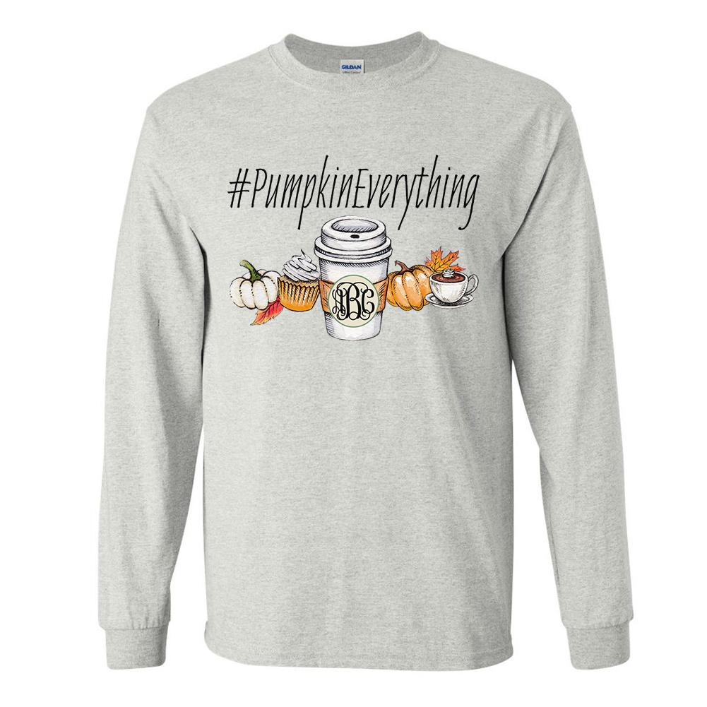 Monogrammed '#PumpkinEverything' Basic Long Sleeve T-Shirt