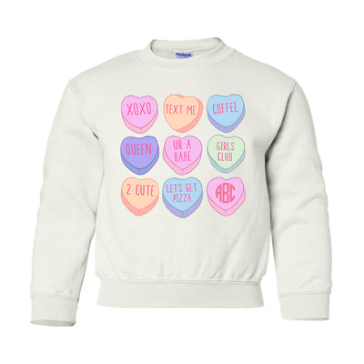 Monogrammed Kids Youth Valentine's Day Candy Hearts Sweatshirt
