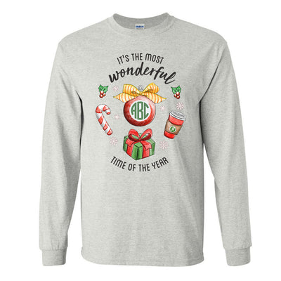 Monogrammed It's The Most Wonderful Time of Year Long Sleeve Shirt Christmas Festive