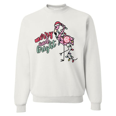 Monogrammed Merry & Bright Flamingo Christmas Sweatshirt