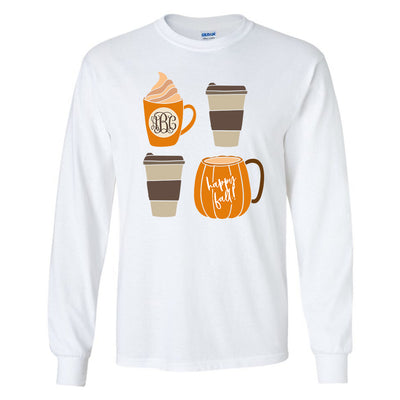 Monogrammed Happy Fall Coffee Long Sleeve Shirt