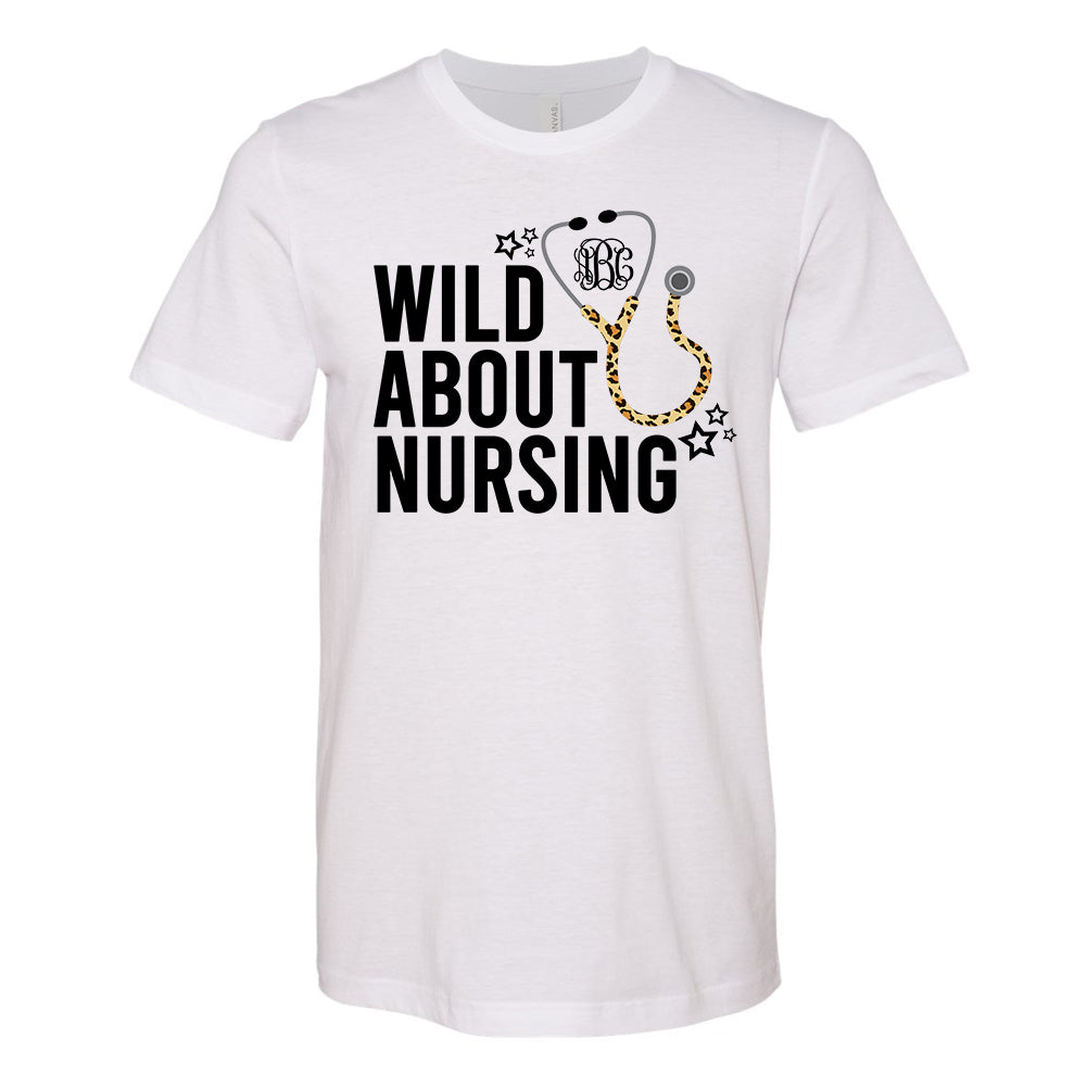 Monogrammed Wild About Nursing Nurse Leopard Tee T-Shirt