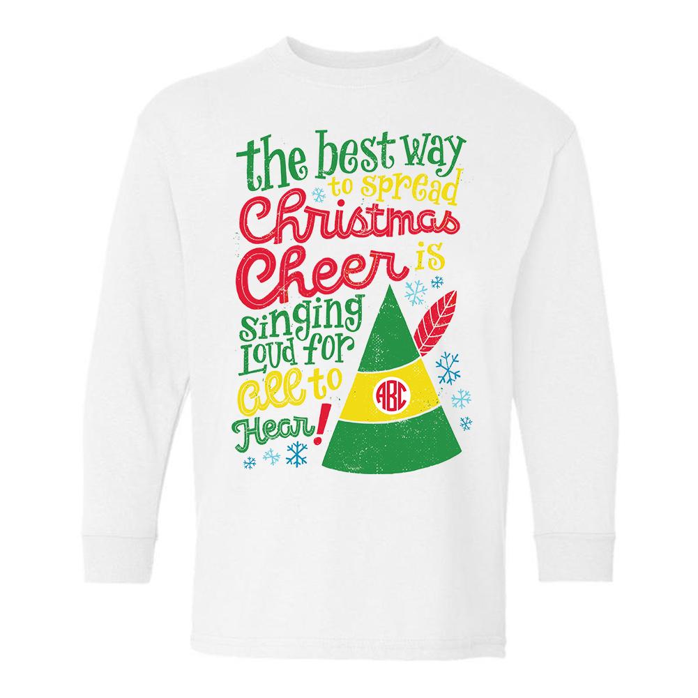 Monogrammed Elf Movie Christmas Cheer Kids Youth Shirt