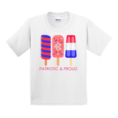 Kids Monogrammed Patriotic & Proud T-Shirt Fourth of July Youth Sizes