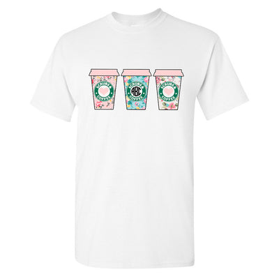 Monogrammed Scrubs & Coffee Nurse Floral T-Shirt