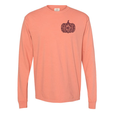 Monogrammed Leopard Pumpkin Comfort Colors Long Sleeve T-Shirt