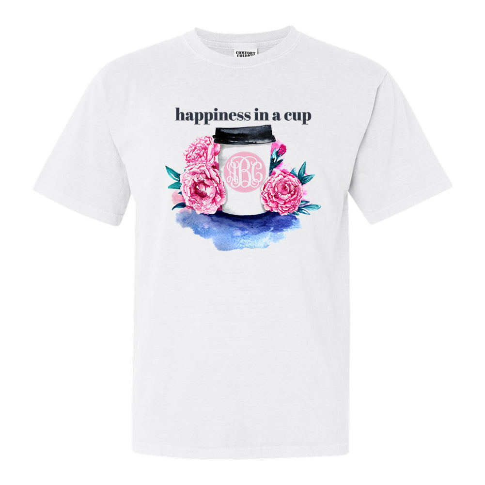 Monogrammed Happiness In A Cup Coffee T-Shirt