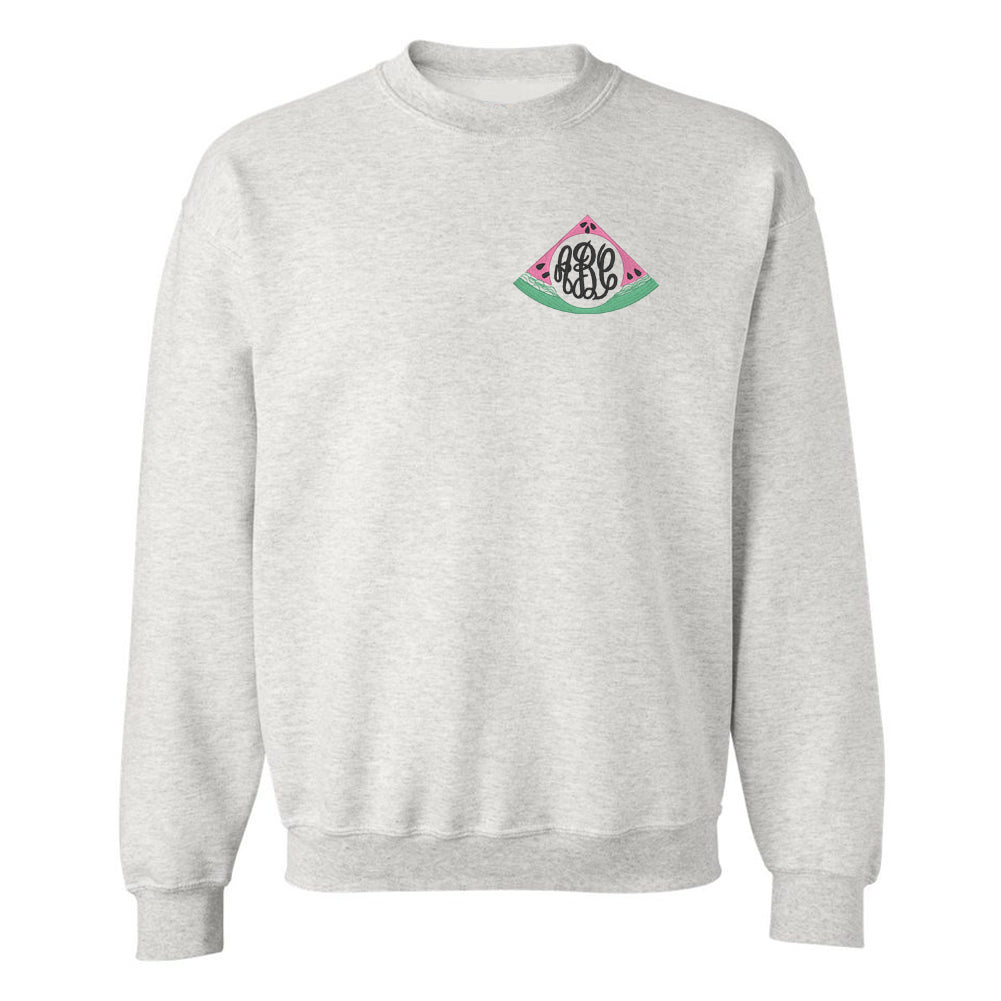 Monogrammed Ash Grey Watermelon Embroidery Crewneck Sweatshirt