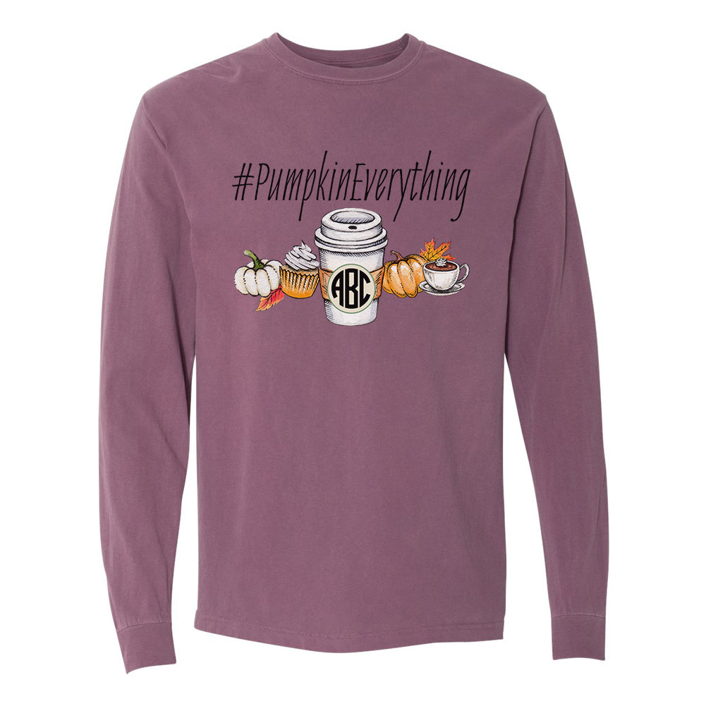 Monogrammed '#PumpkinEverything' Comfort Colors Long Sleeve T-Shirt