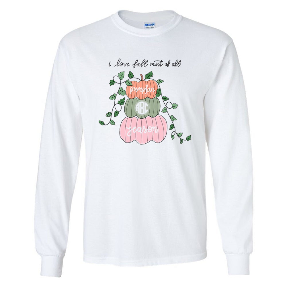 Monogrammed I Love Fall Most Of All Long Sleeve Shirt