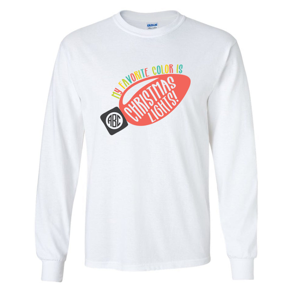 Monogrammed My Favorite Color Is Christmas Lights Long Sleeve Shirt