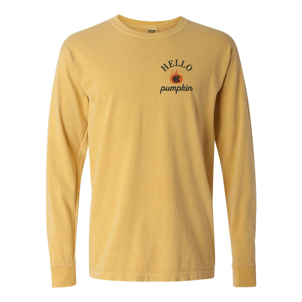 Monogrammed Hello Pumpkin Comfort Colors Long Sleeve T-Shirt