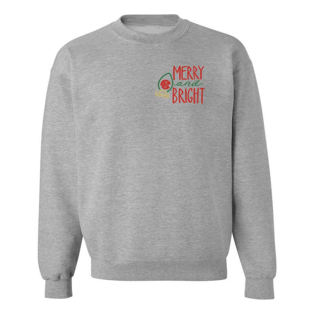 Monogrammed Merry & Bright Christmas Holiday Sweatshirt