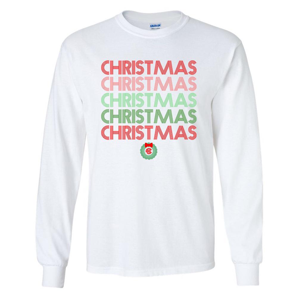 Monogrammed Retro Christmas Long Sleeve Shirt