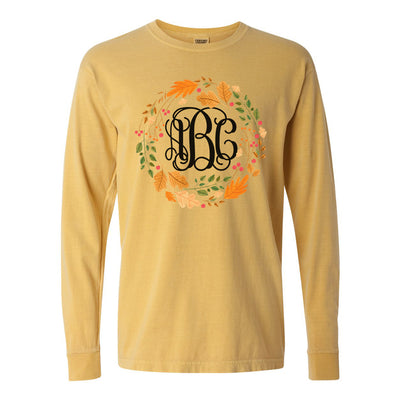 Monogrammed 'Autumn Wreath' Comfort Colors Long Sleeve T-Shirt