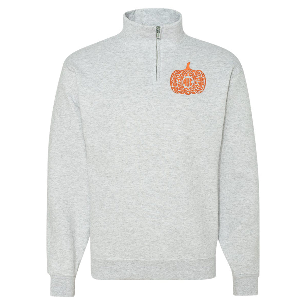 Monogrammed Leopard Pumpkin Quarter Zip Sweatshirt
