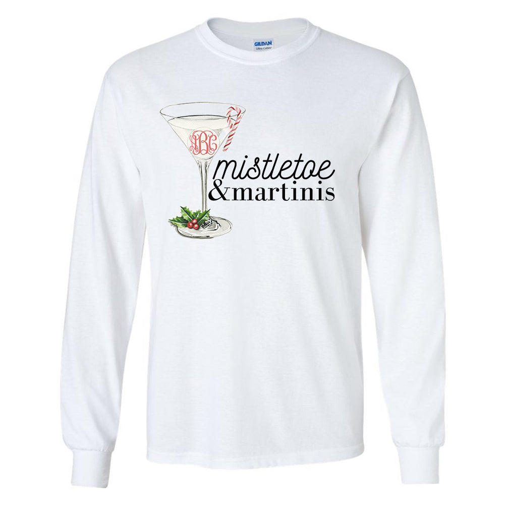 Monogrammed Mistletoe & Martinis Long Sleeve Shirt