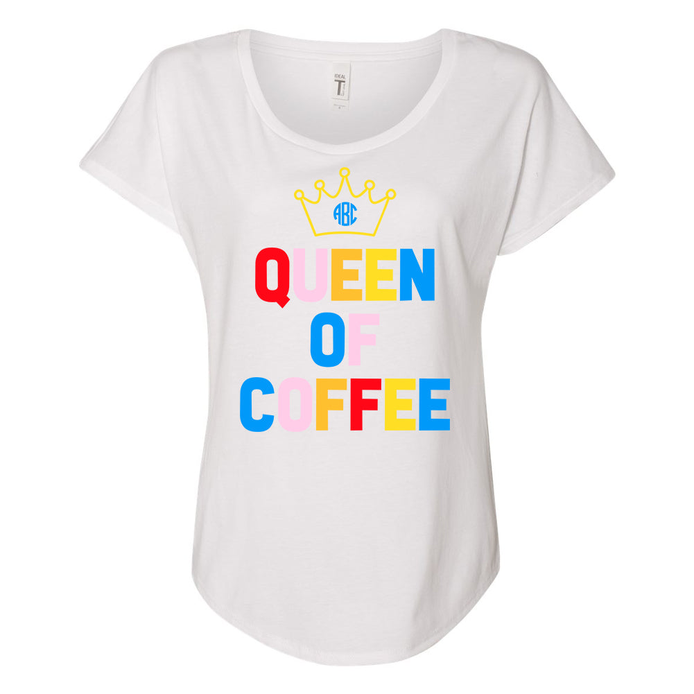 Monogrammed Queen Of Coffee Flowy Tee