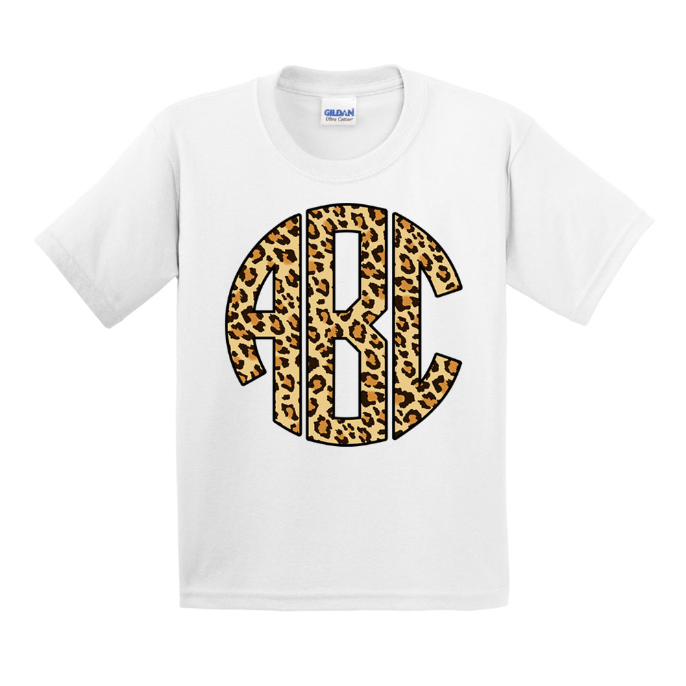 Kids Monogrammed 'Leopard' Big Print T-Shirt