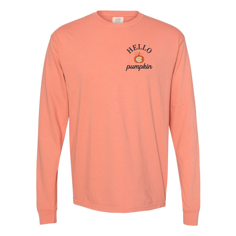 Monogrammed Hello Pumpkin Comfort Colors Long Sleeve T-Shirt