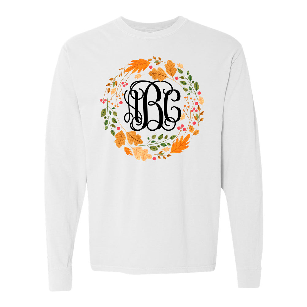 Monogrammed 'Autumn Wreath' Comfort Colors Long Sleeve T-Shirt