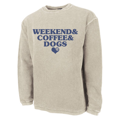 Monogrammed ‘Weekend & Coffee & Dogs’ Corded Crewneck