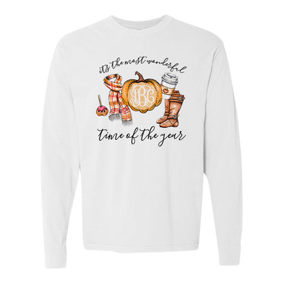 Monogrammed Fall 'Most Wonderful Time' Comfort Colors Long Sleeve T-Shirt