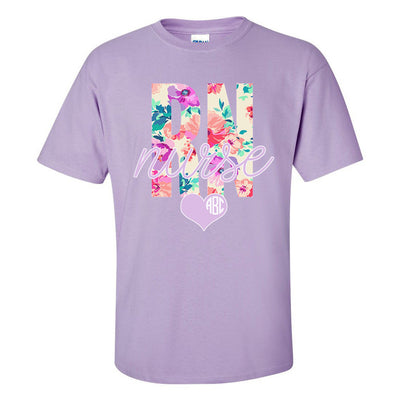 Monogrammed Floral RN Nurse T-Shirt