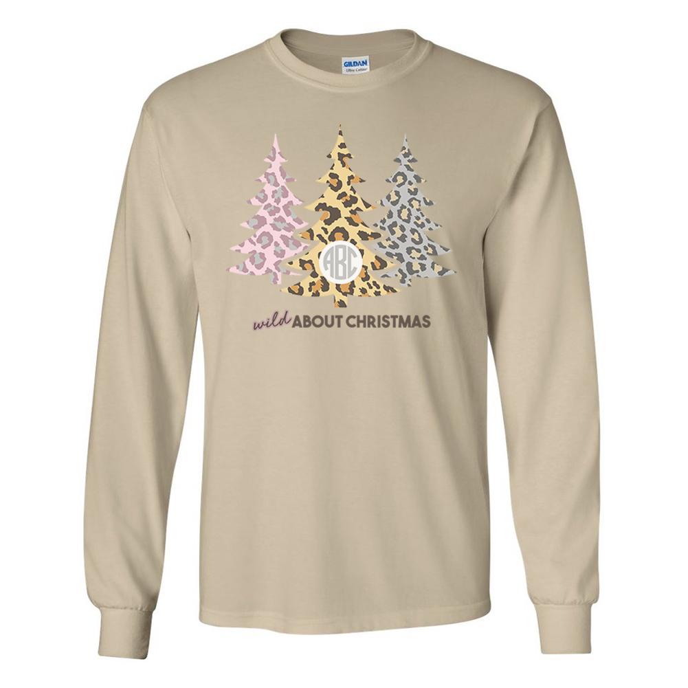 Monogrammed Leopard Wild About Christmas Long Sleeve Shirt