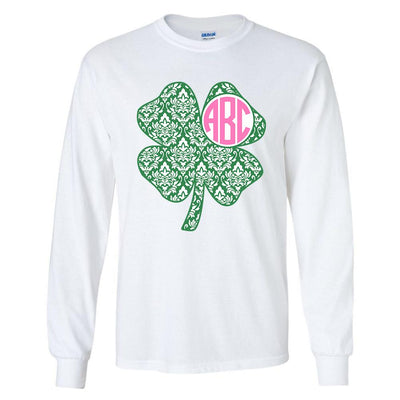 Monogrammed Shamrock Patterned Long Sleeve Shirt St. Patrick's Day