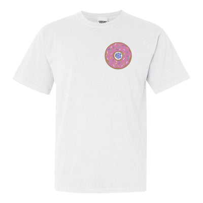 White Comfort Colors T-SHirt with Pink Embroidery Donut Monogram