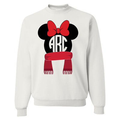 Monogrammed Disney Minnie Holiday Winter Christmas Sweatshirt Reindeer Scarf Earmuffs