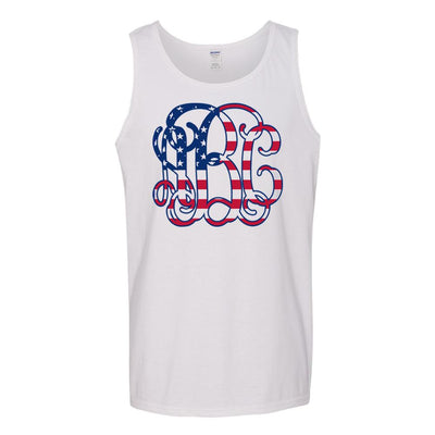 Monogrammed American Flag Vine Tank Top Fourth of July