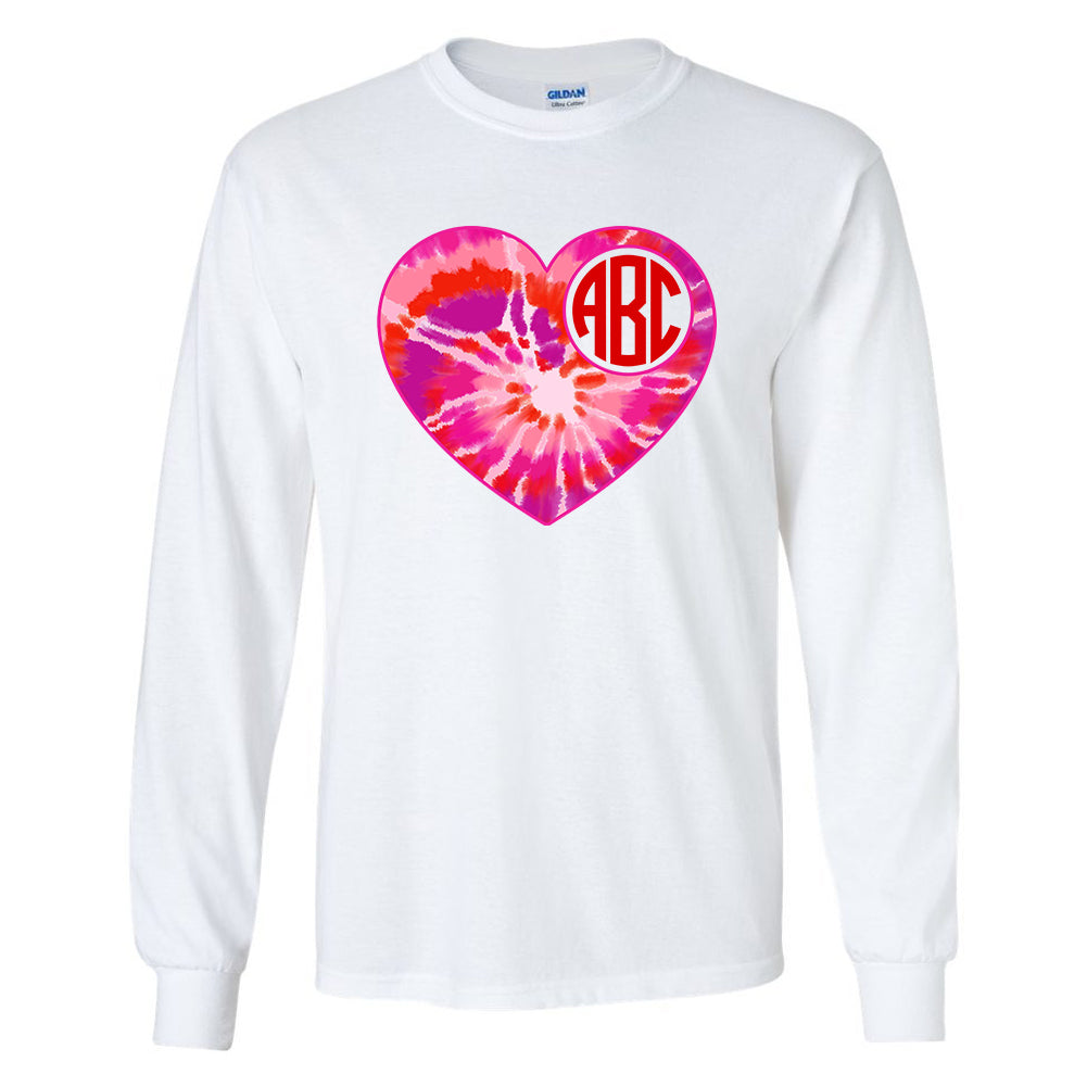 Monogrammed 'Tie Dye Heart' Basic Long Sleeve T-Shirt