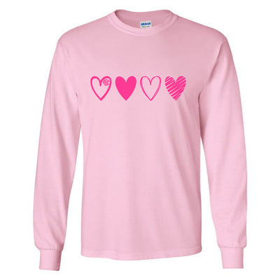 Monogrammed 'Pink Hearts' Basic Long Sleeve T-Shirt