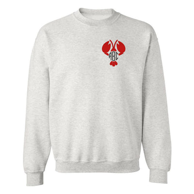 Ash Grey Monogrammed Crewneck Sweatshirt with Embroidered Lobster