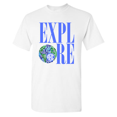 White T-Shirt "Explore" Graphic Monogram T