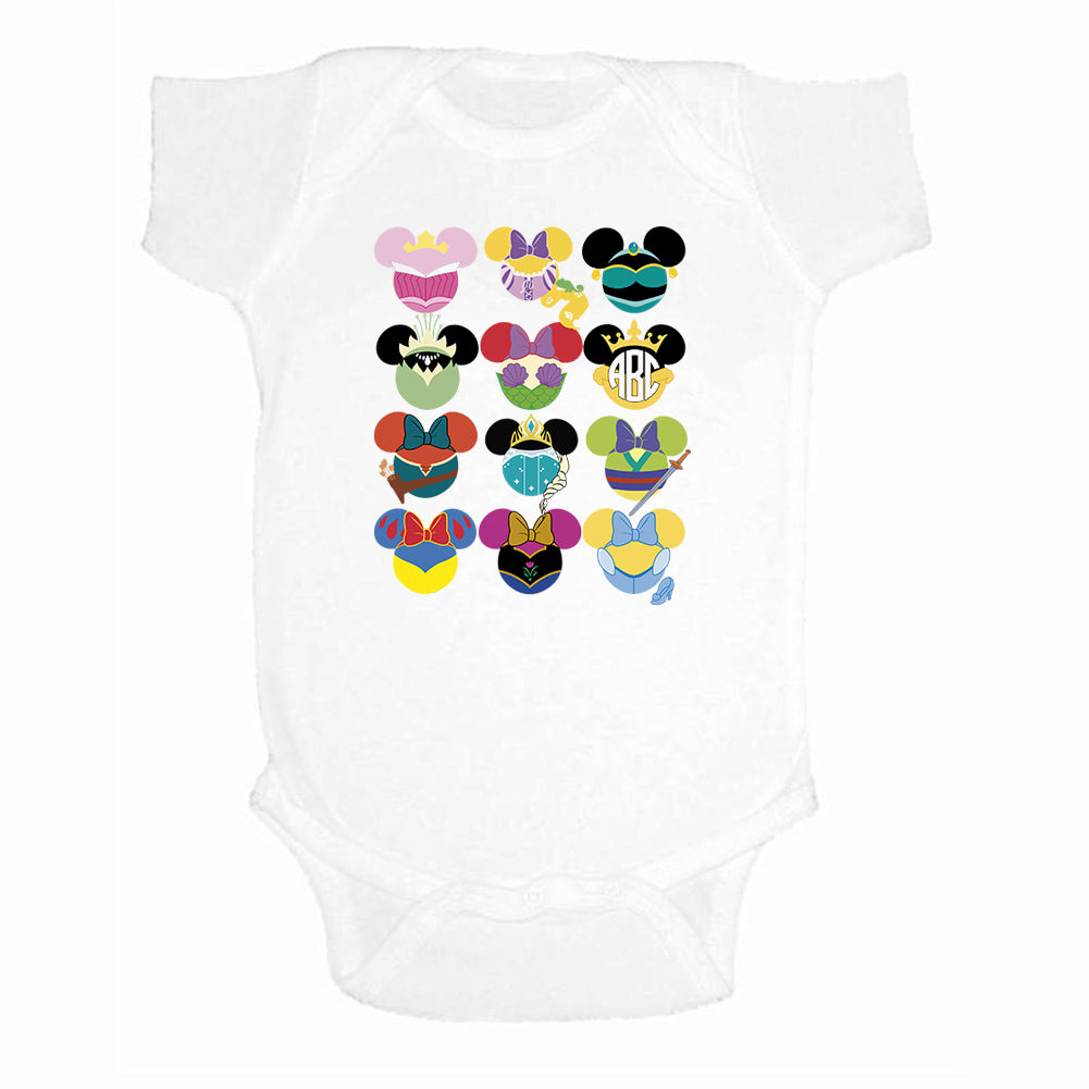 Disney princess personalized onesie for infant girls