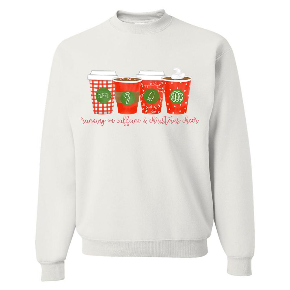 Monogrammed Running On Caffeine & Christmas Cheer Sweatshirt