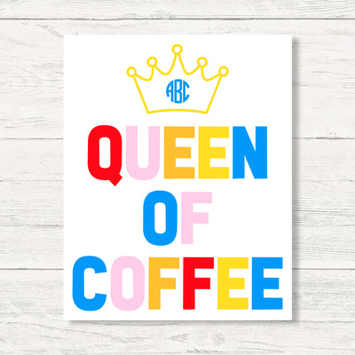 Monogrammed Queen Of Coffee Wall Art Canvas