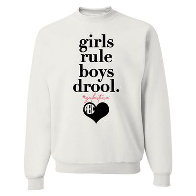 Monogrammed Galentine's Day Girls Rule Boys Drool Sweatshirt